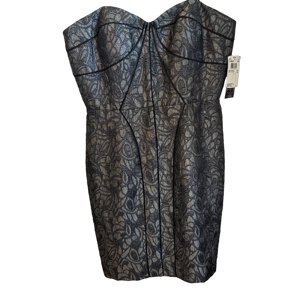 Aqua Black Metalic Strapless Cocktail Party Clubwear Prom Dress Sz 10 NWT